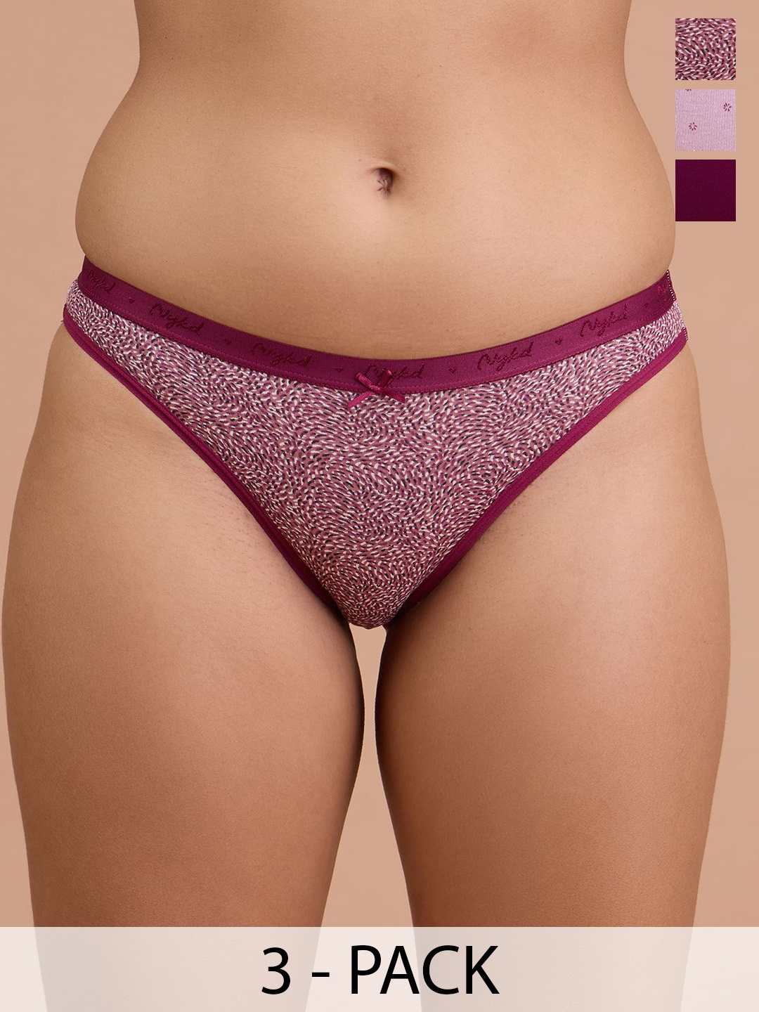 

Nykd Women Pack Of 3 Low- Rise Bikini Briefs NYP390-Bikini-Multi colour, Purple