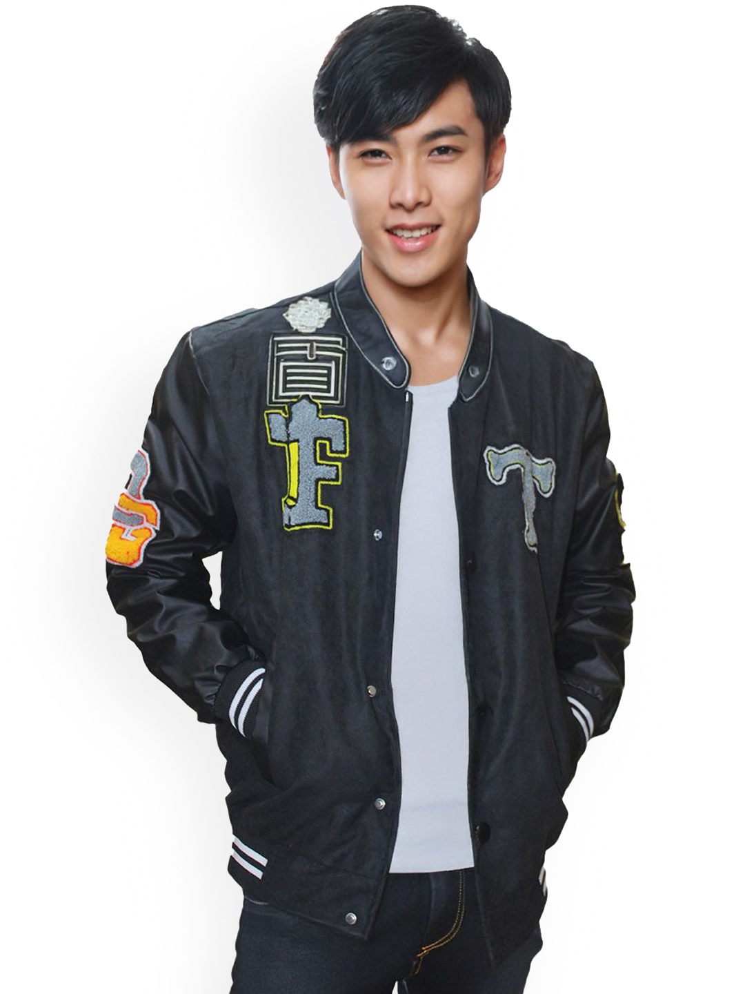 

StyleCast Men Polyester Crop Sporty Jacket with Patchwork, Black