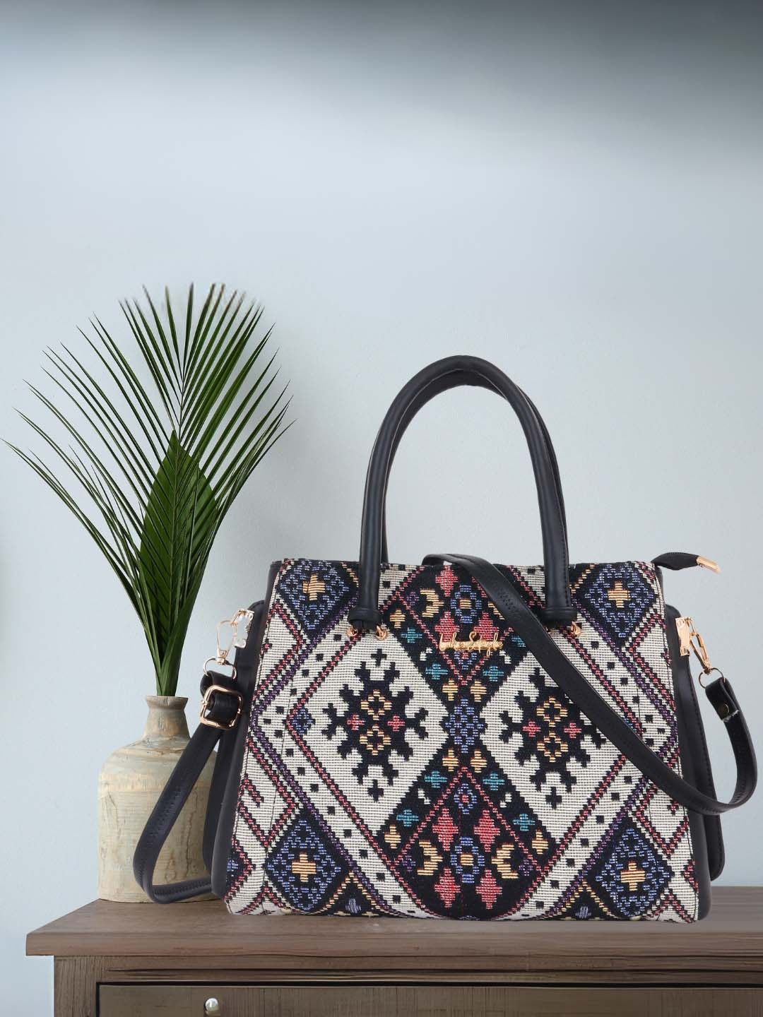 

LIKE STYLE Ethnic Motifs Textured Structured Shoulder Bag, Black