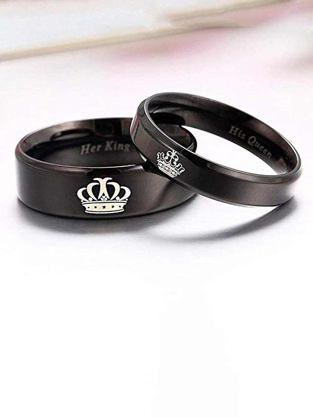 

Lila Set Of 2 Stainless Steel Couple Rings, Black