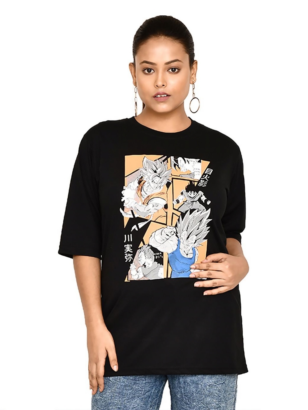 

RAPL Women Printed V-Neck T-shirt, Black