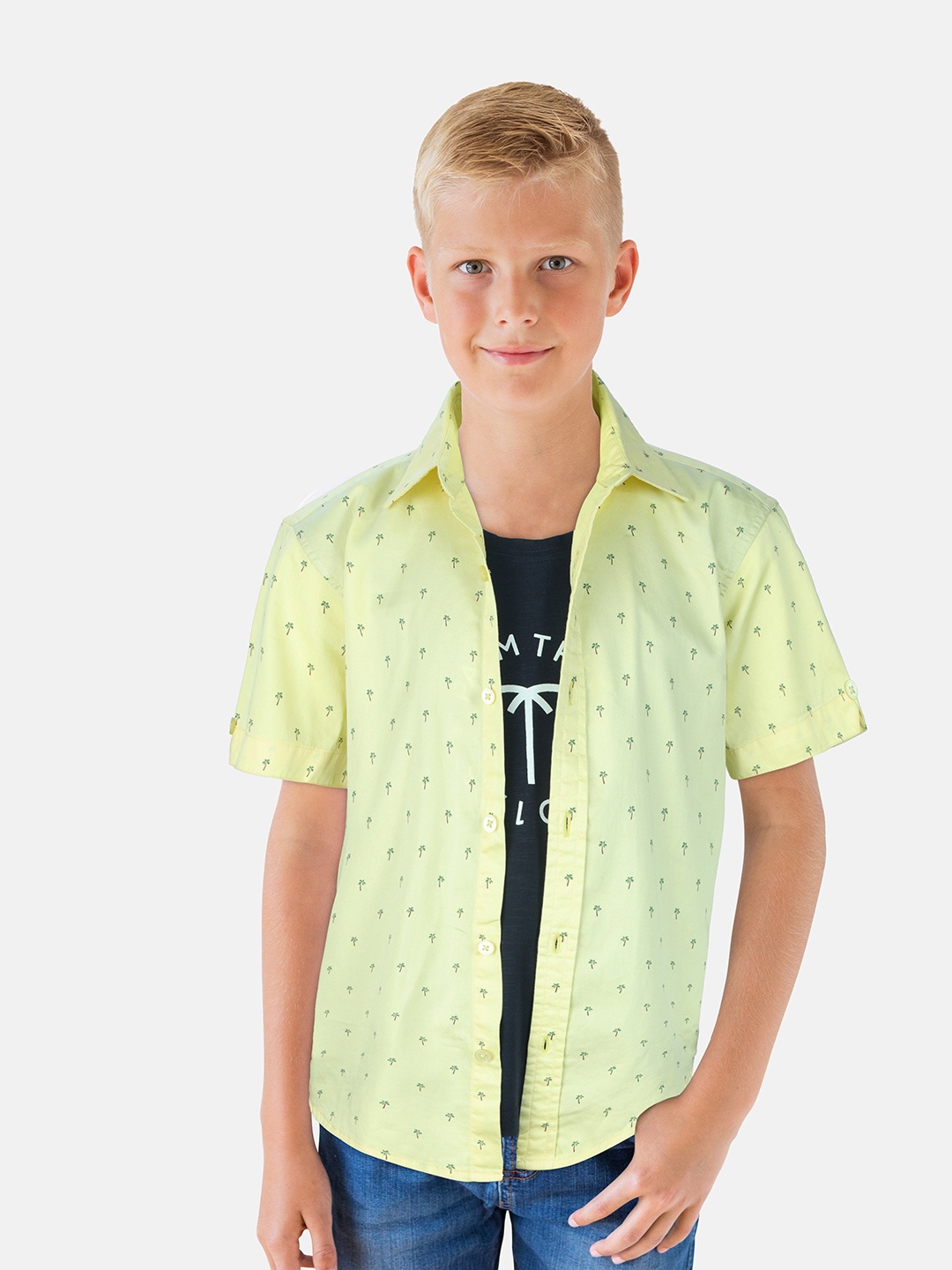 

Palm Tree Boys Standard Opaque Printed Casual Shirt, Yellow