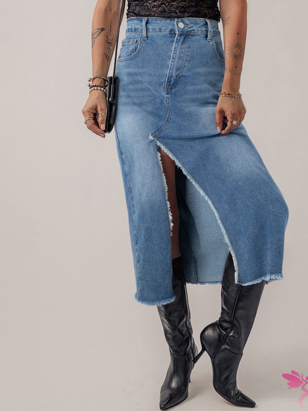

StyleCast Women A-Line Midi Slit Skirt, Blue
