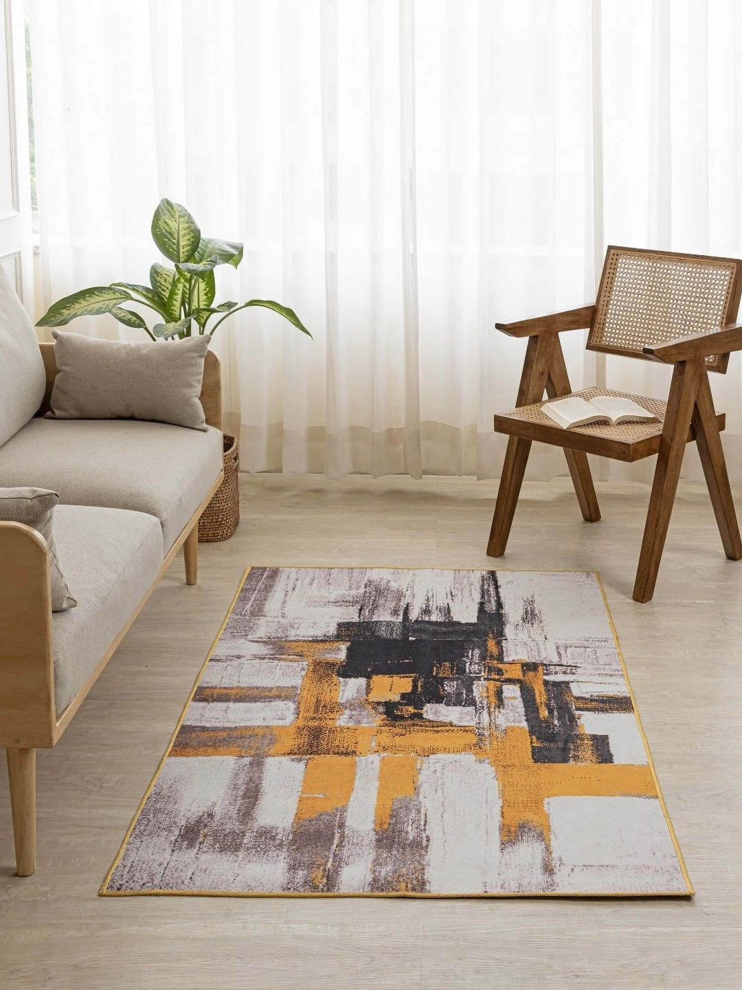 

HOMEMONDE White Striped Anti-Skid Polyester Carpet
