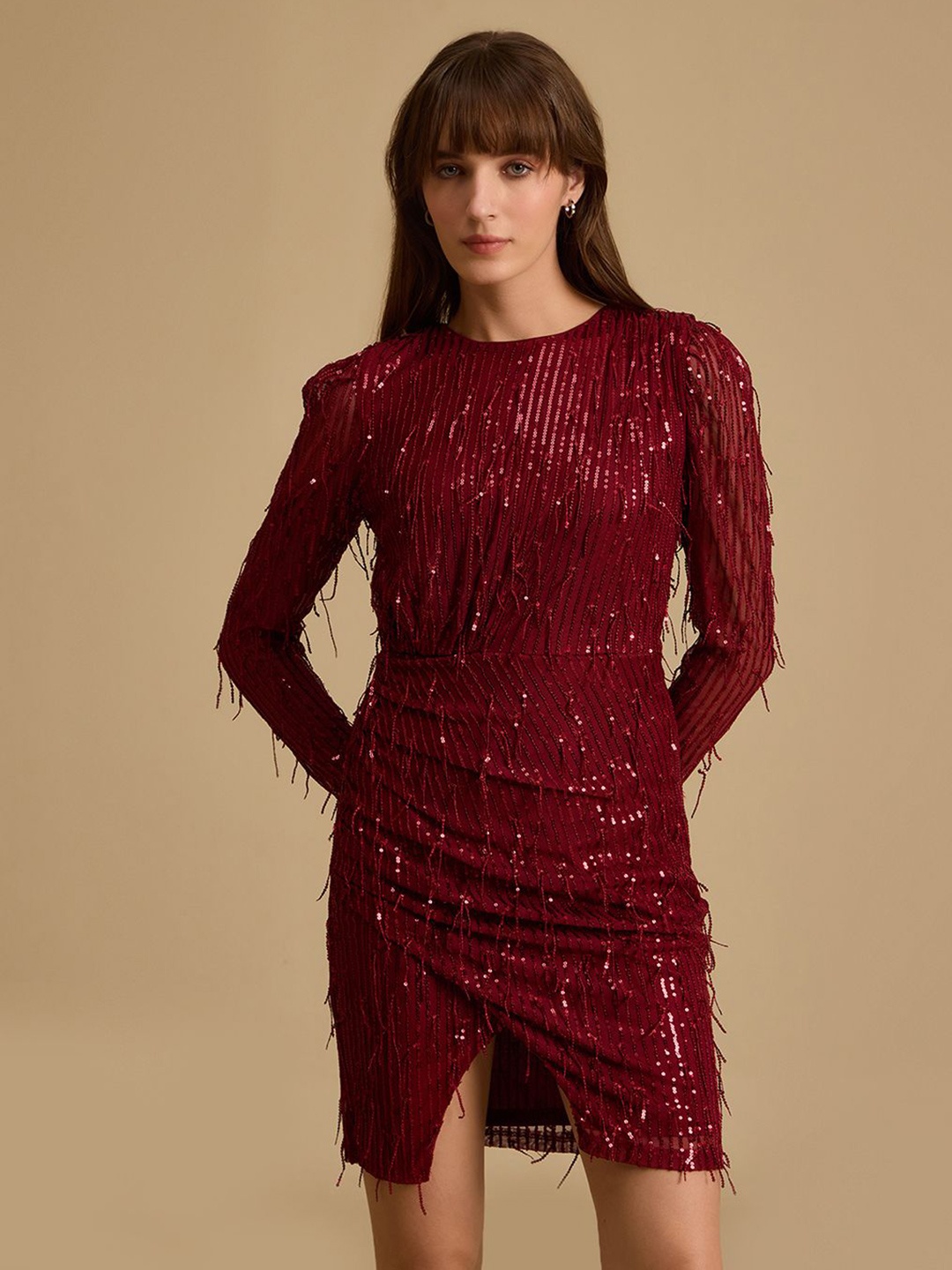 

Kazo Sequin Embellished Sheath Above Knee Dress, Red