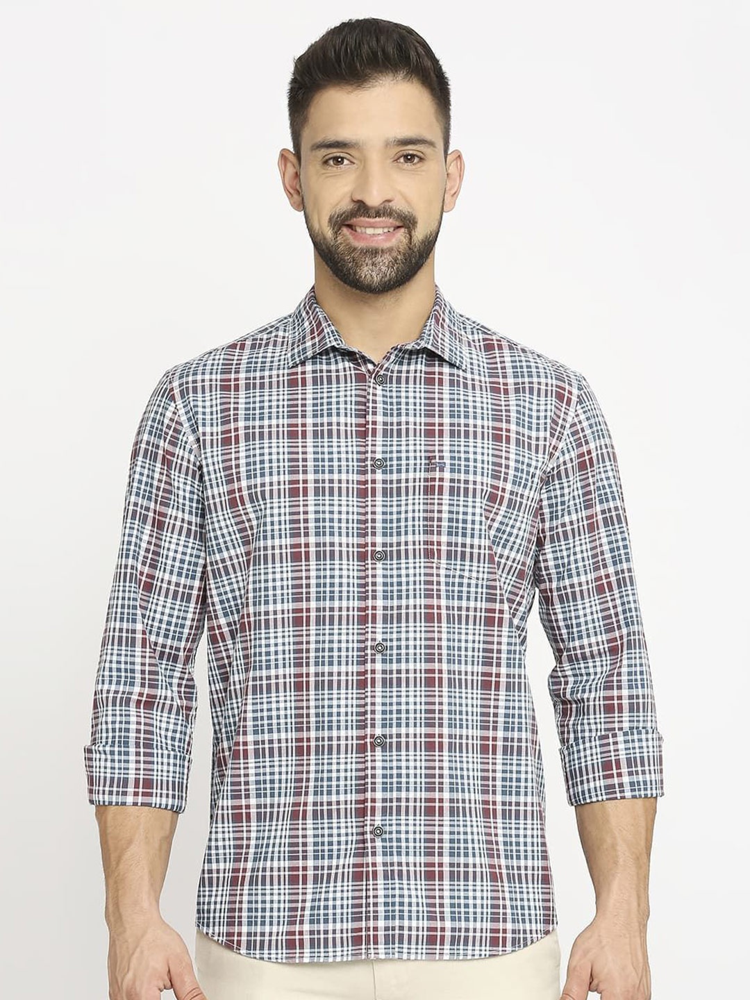 

Basics Men Slim Fit Shepherd Checks Opaque Checked Casual Shirt, Teal