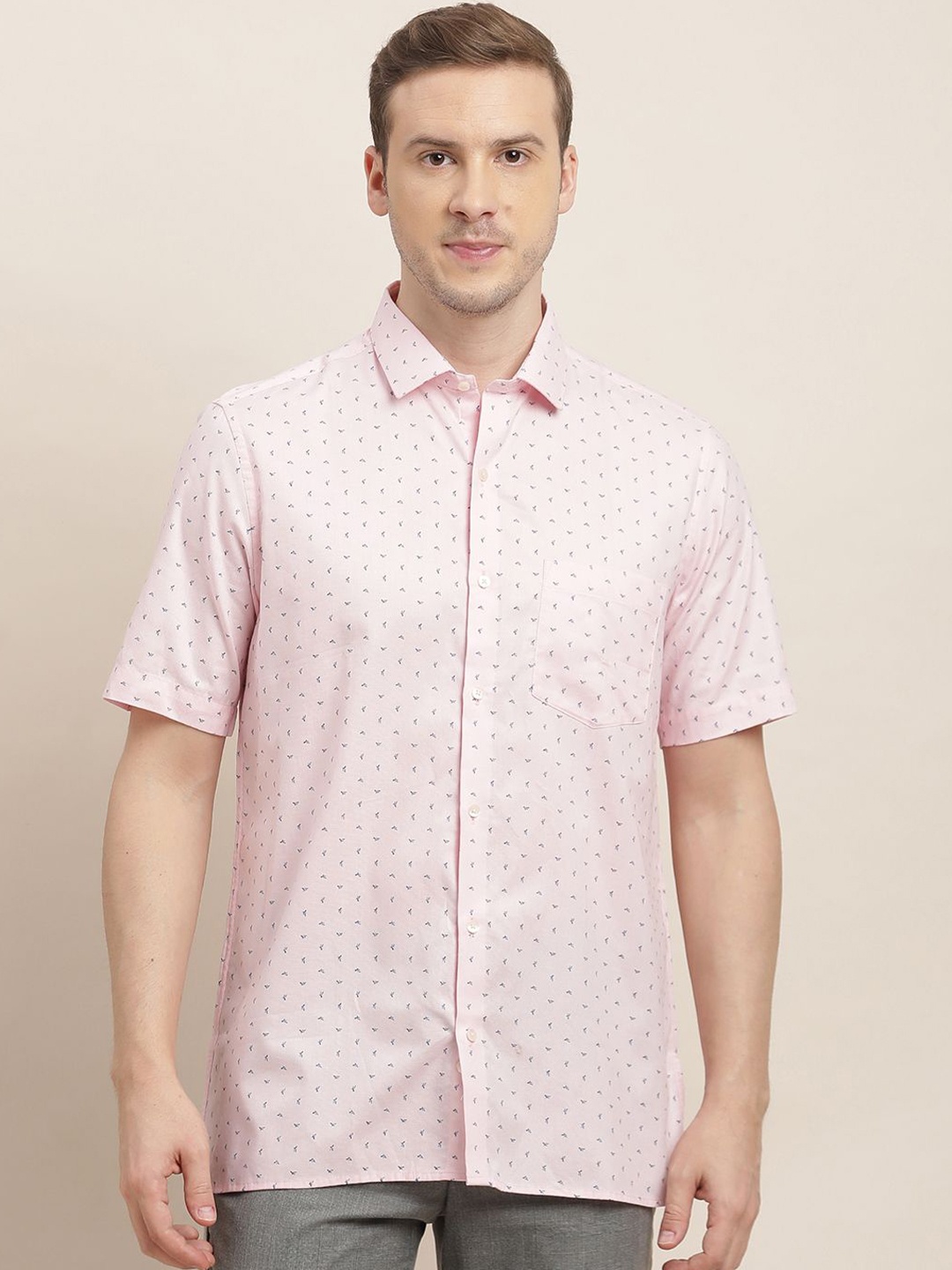 

Turtle Men Classic Opaque Printed Formal Shirt, Pink