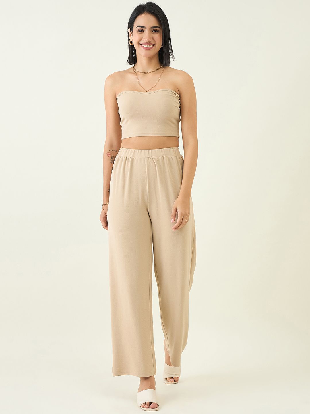 

aayu Off-Shoulder Neck Sleeveless Top With Trouser, Cream