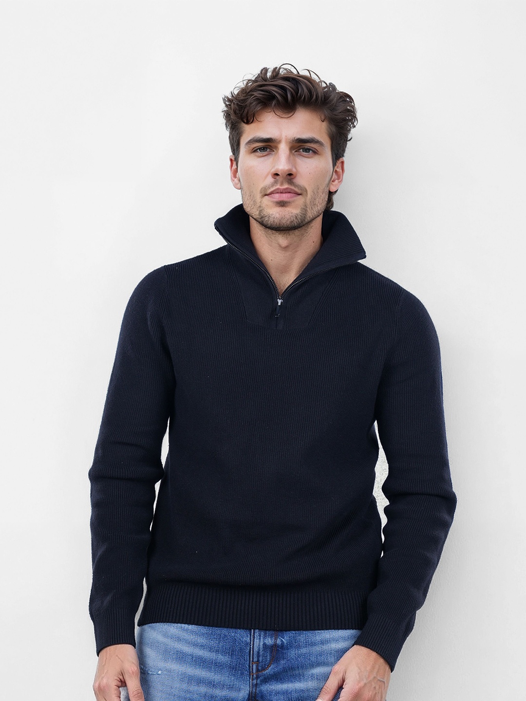 

Celio Men Mock Collar Long Sleeves Pullover, Black