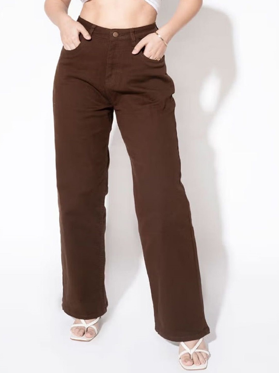 

Perfect Outlet Women Straight Fit High-Rise Stretchable Jeans, Coffee brown