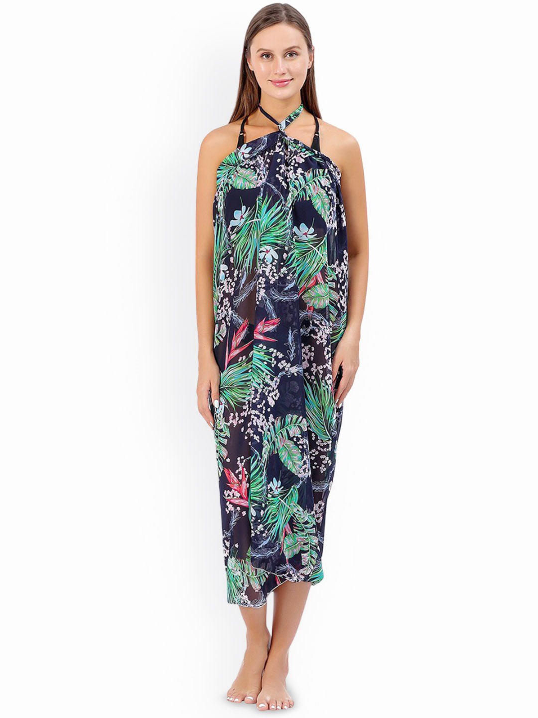 

CrossKulture Tropical Printed Cover Up Sarong, Navy blue