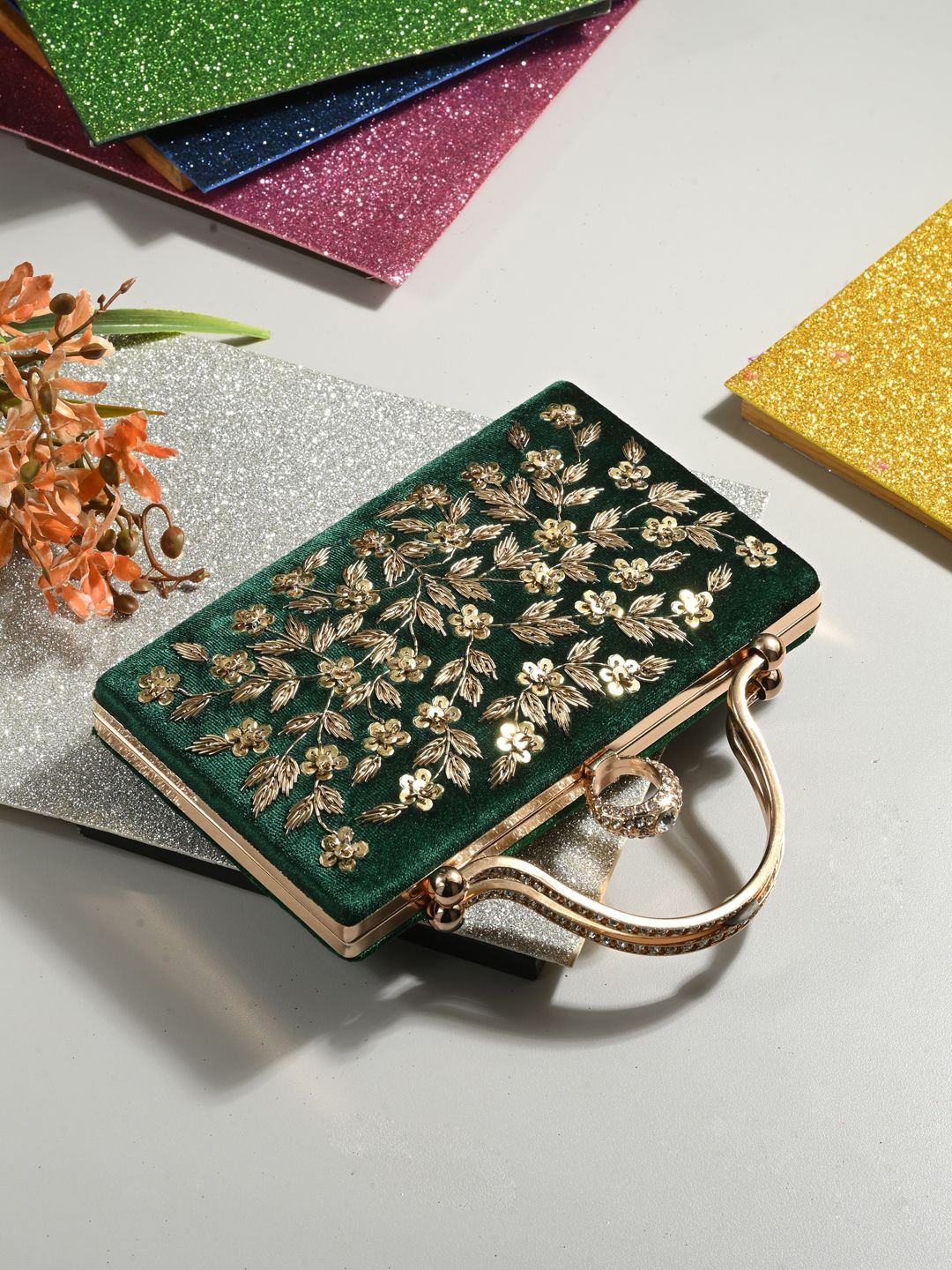 

Anouk Embellished Box Clutch, Green