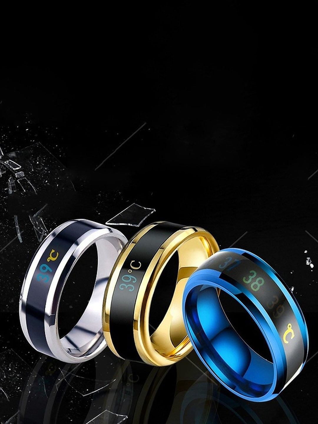 

Lila Set Of 4 Stainless Steel Body Temperature Band Rings, Black