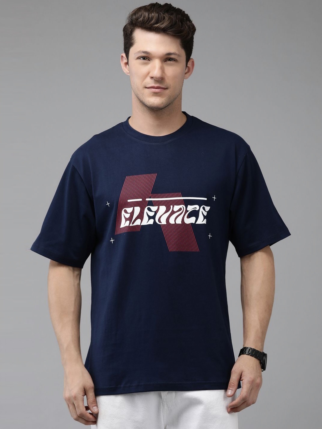 

Provogue Men Typography Printed Pockets Boxy T-shirt, Navy blue