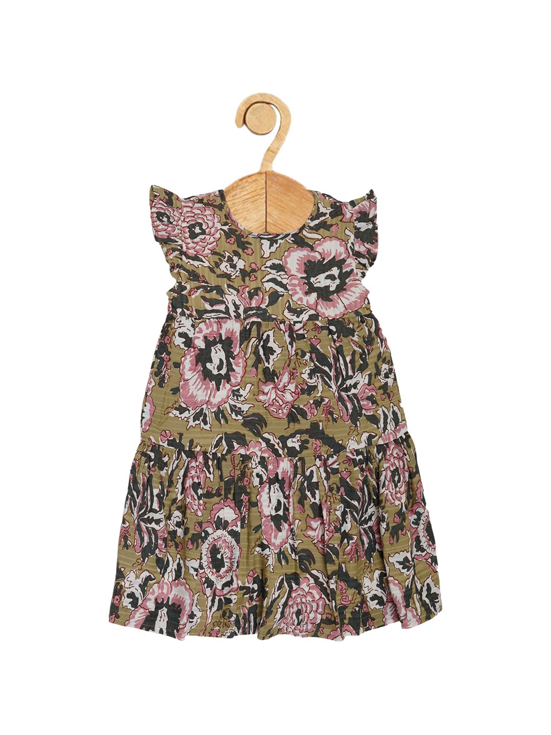 

Creative Kids Girls Floral Printed Flutter Sleeve A-Line Dress, Green