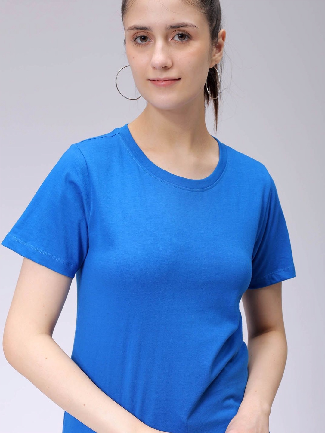 

Freehand by The Indian Garage Co Women Extended Sleeves Pockets T-shirt, Blue