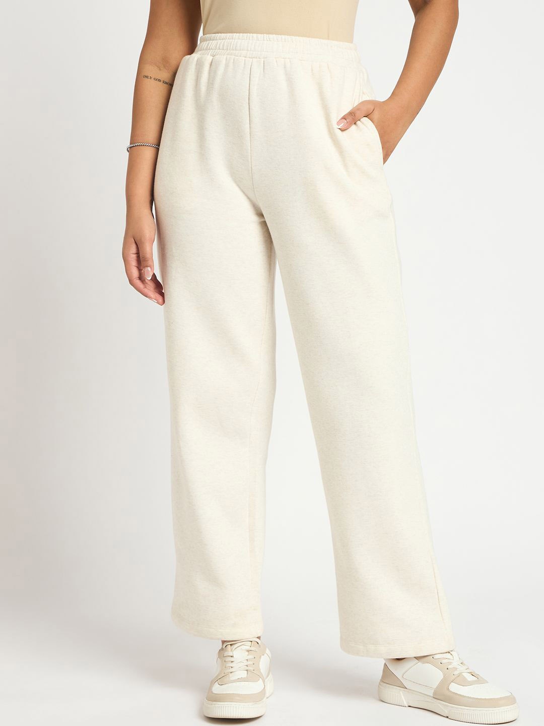 

FEMMELLA Women Straight-Fit Track Pants, Off white