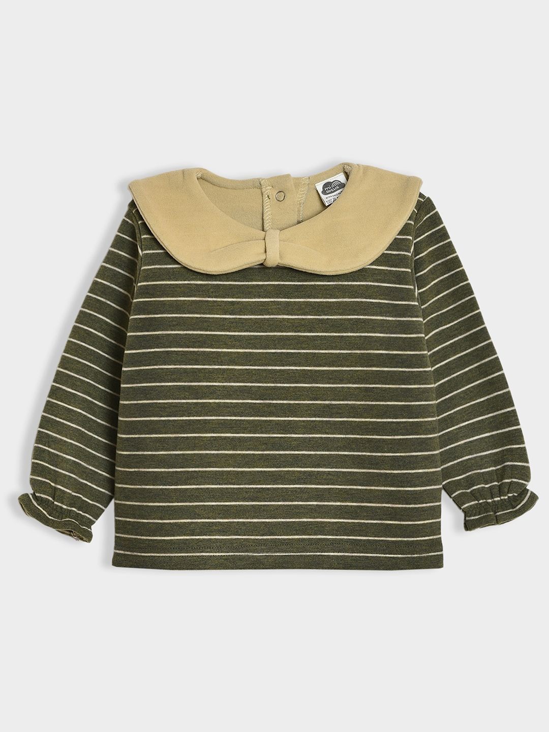 

MiArcus Girls Striped Peter Pan Collar Raw Edge T-shirt, Olive