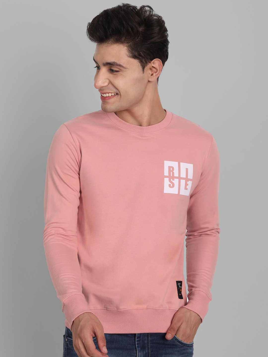 

TOMHIDDLE Men Cotton Printed Pullover Sweatshirt, Pink