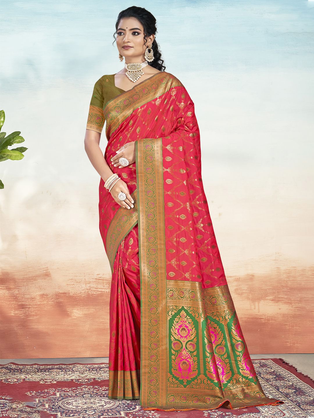 

SANGAM PRINTS Woven Design Silk Blend Designer Tussar Saree, Rose