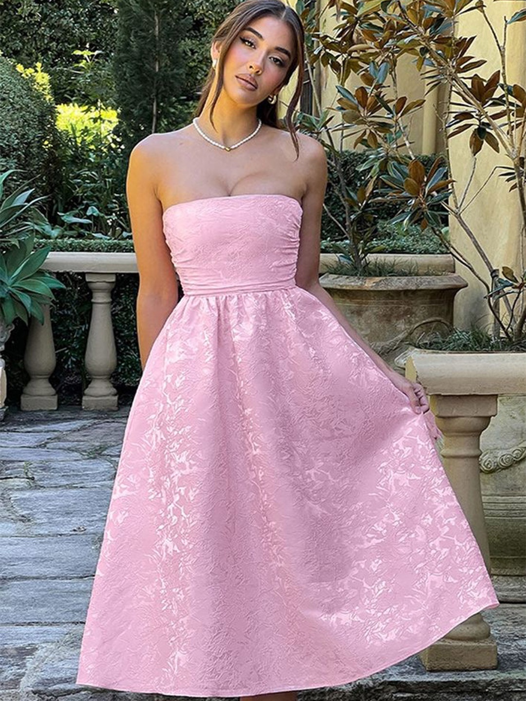 

LULU & SKY Embellished Fit & Flare Midi Dress, Pink
