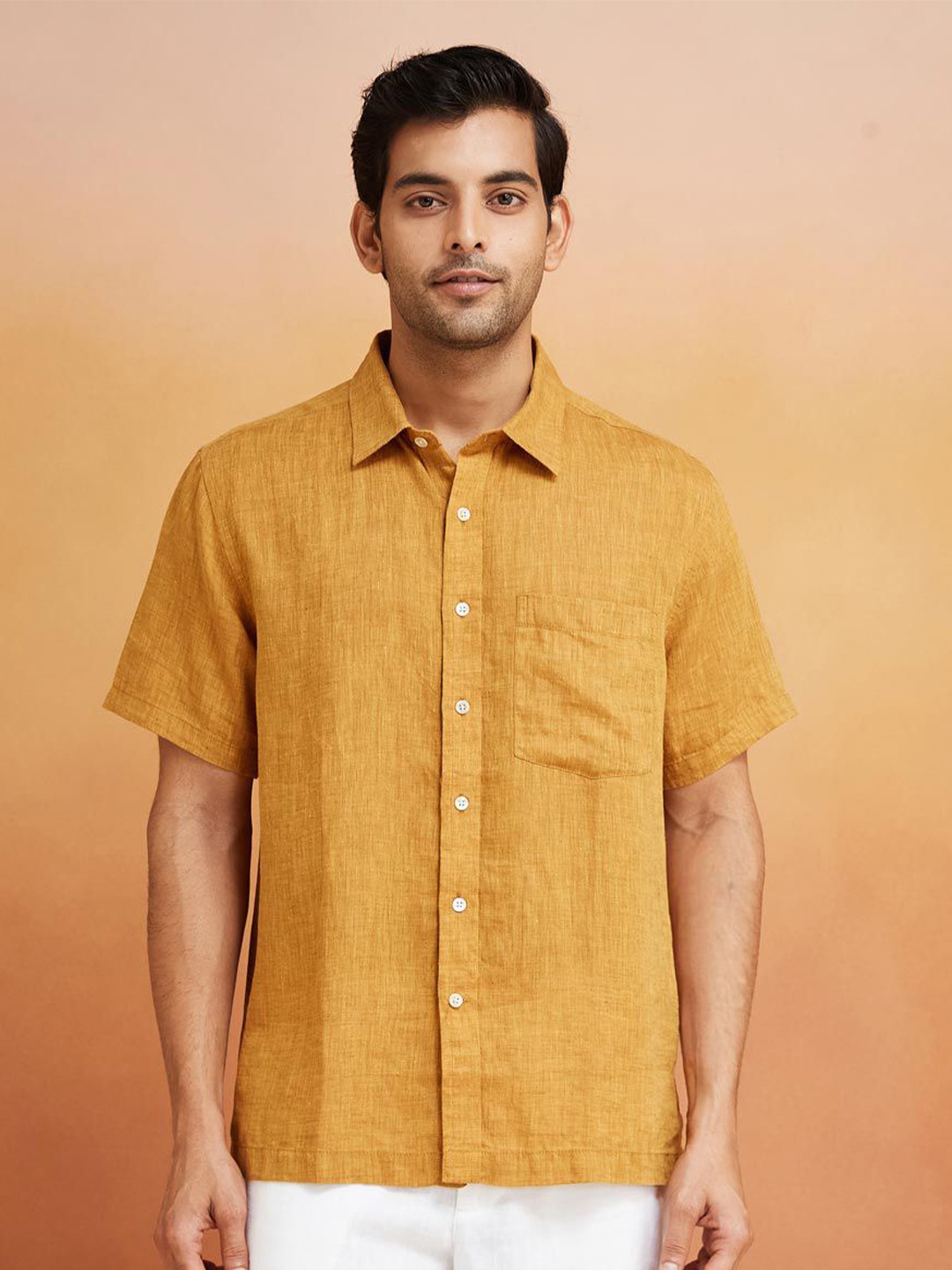 

Fabindia Men Opaque Casual Shirt, Mustard