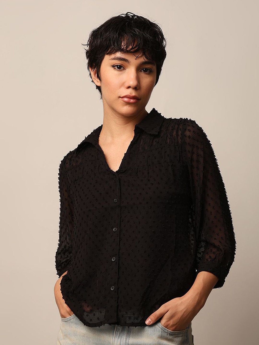 

ONLY Women Semi Sheer Casual Shirt, Black