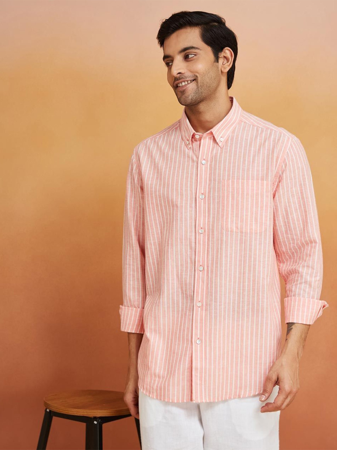 

Fabindia Men Opaque Striped Casual Shirt, Red