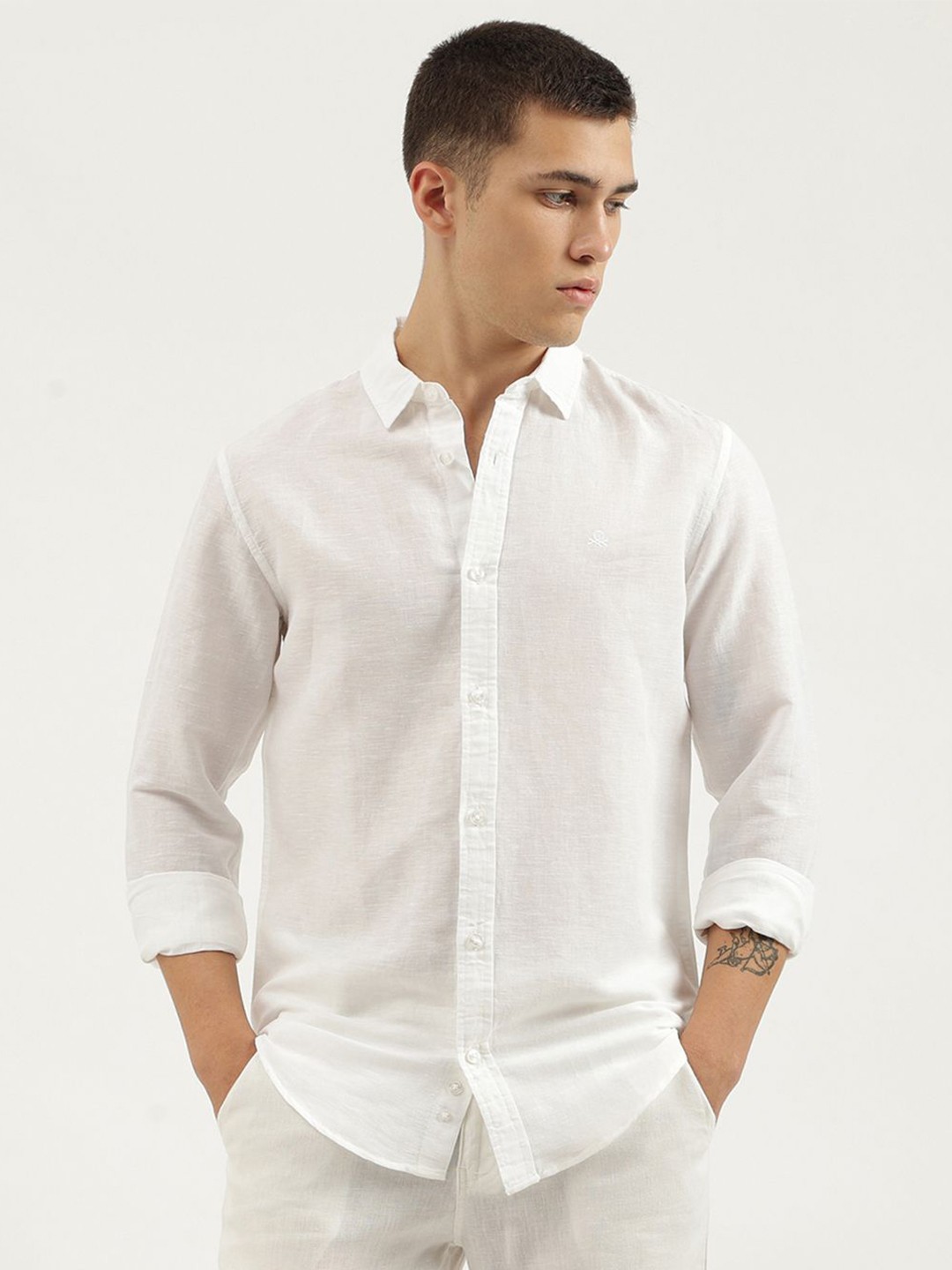

United Colors of Benetton Men Slim Fit Opaque Casual Shirt, White