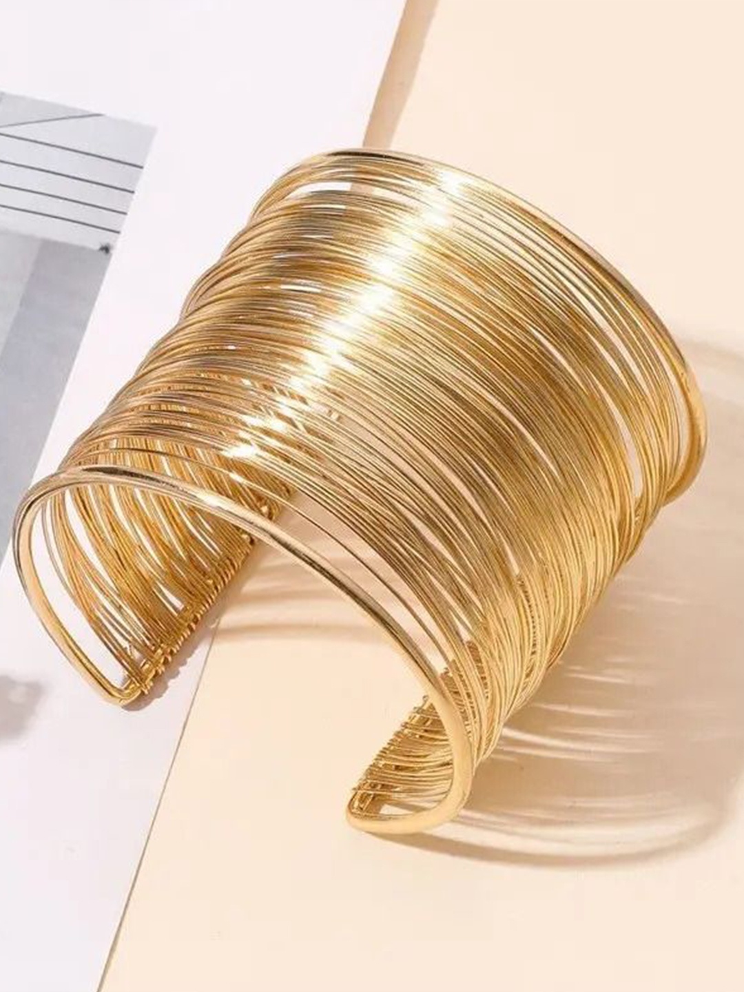 

MEENAZ Women American Diamond Antique Gold-Plated Cuff Bracelet