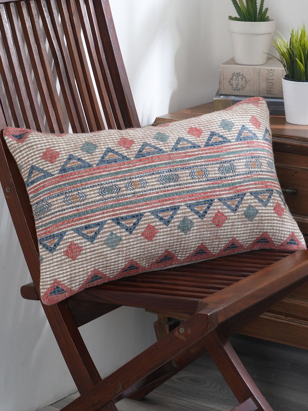 

MASPAR Indigenous Artisan Red & Beige Geometric Printed Rectangle Cotton Cushion Cover