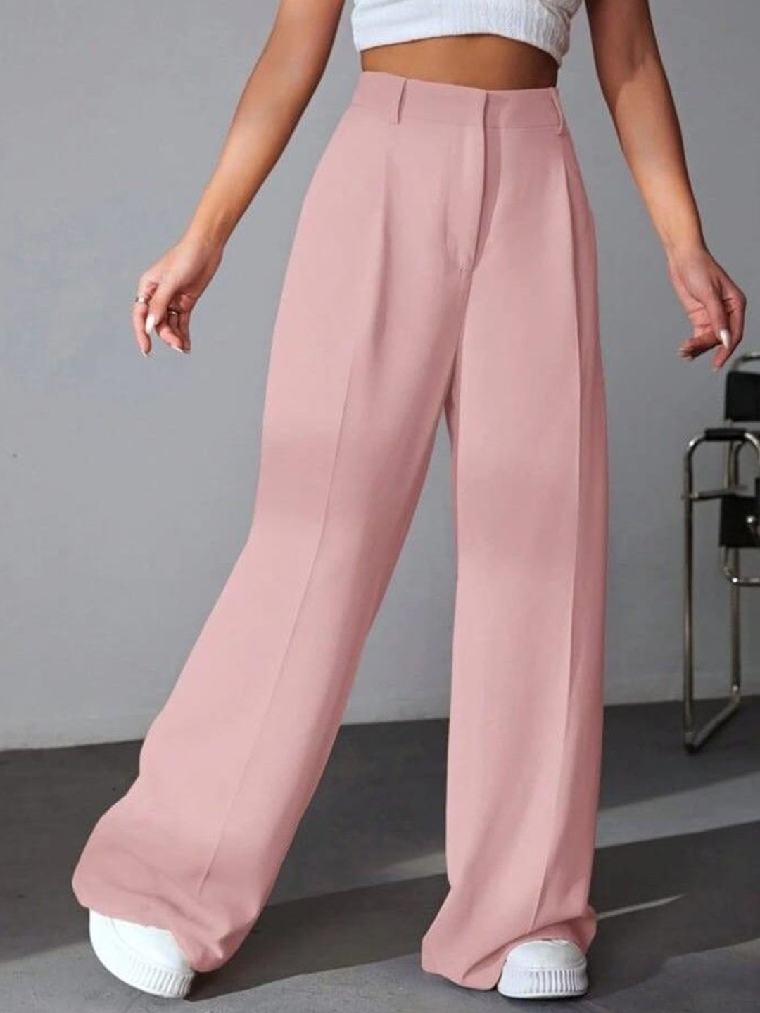 

BROADSTAR Women Smart Loose Fit High-Rise Easy Wash Pleated Trousers, Pink