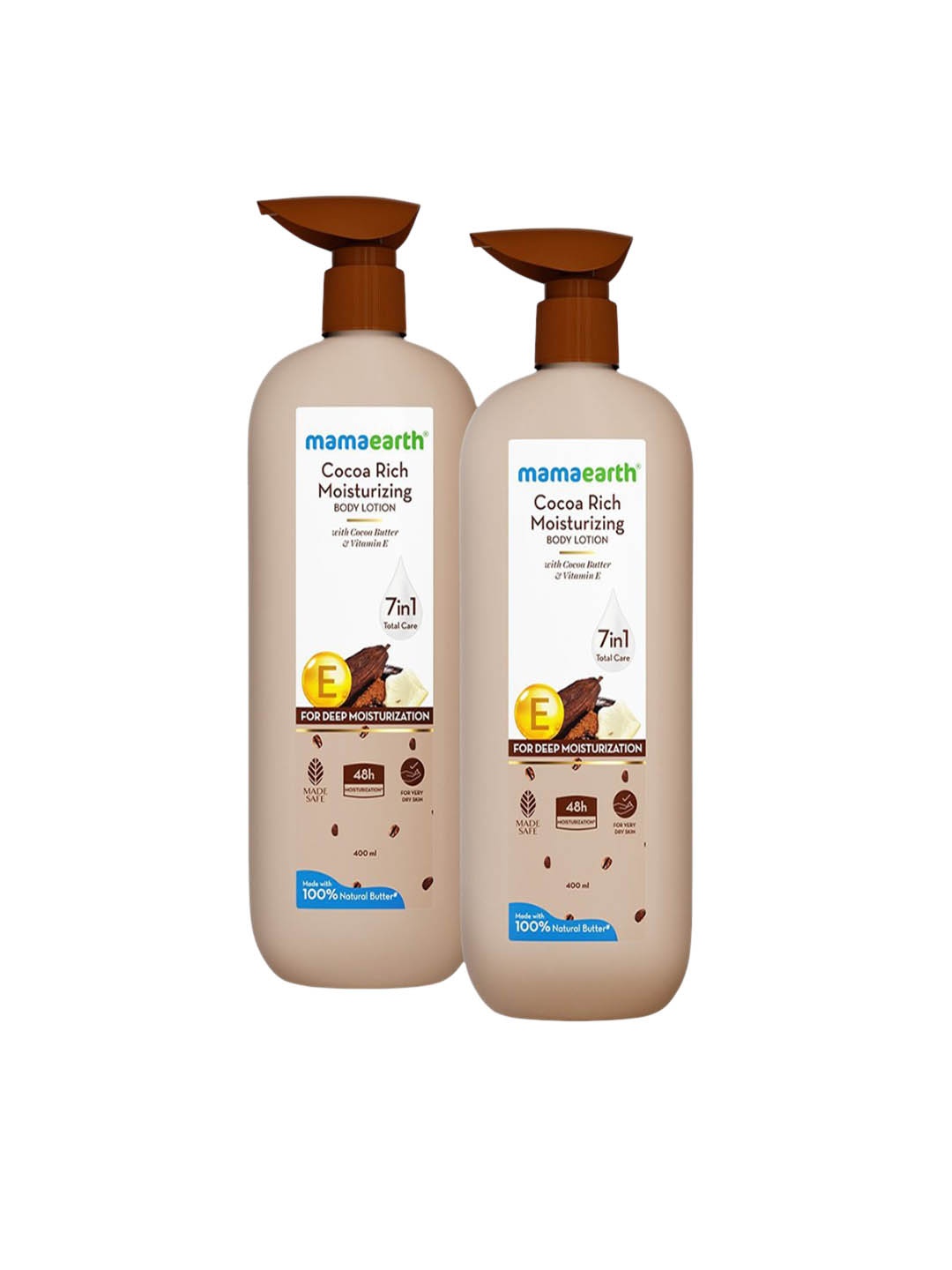 

Mamaearth Set Of 2 Cocoa Rich Moisturizing Body Lotion With Vitamin E - 400 ml Each, White