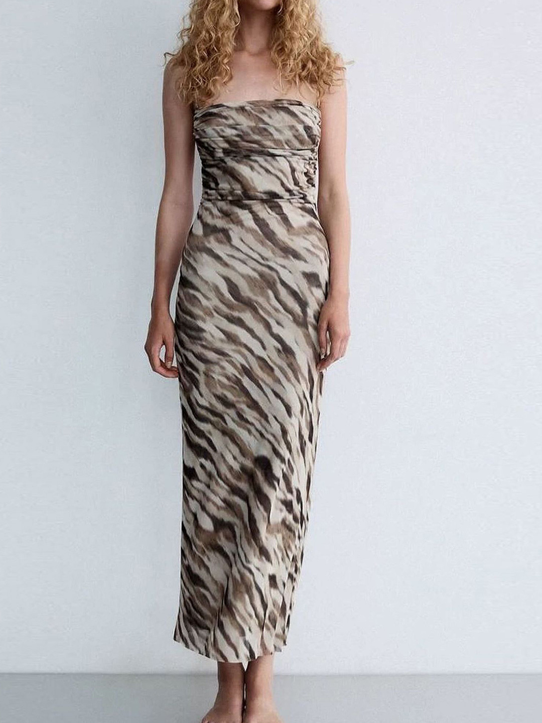 

LULU & SKY Women Animal Printed Shoulder Straps Sheath Dress, Brown