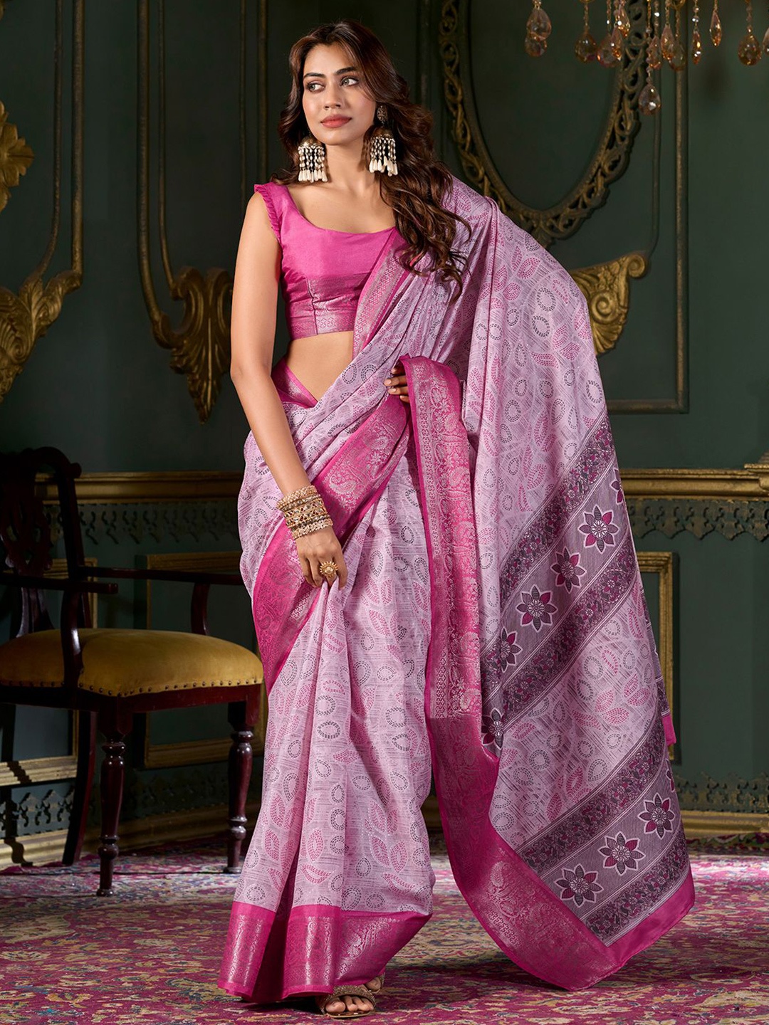 

Satrani Zari Pure Silk Banarasi Saree, Pink