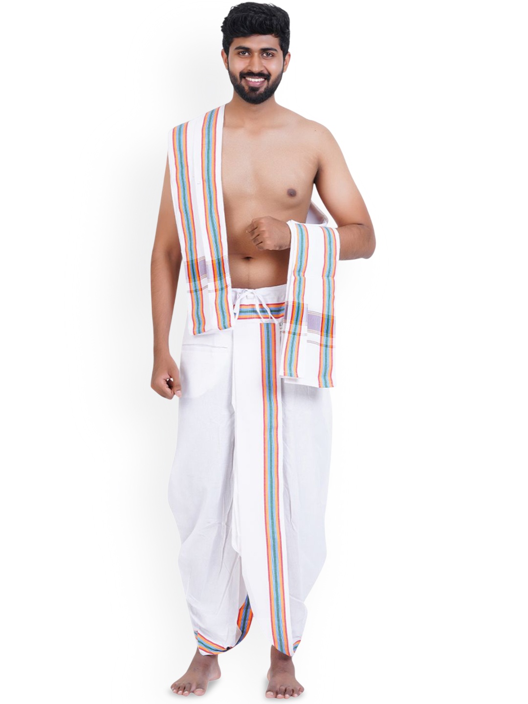 

Ethazh Mens Cotton 9*5 Acharya White Panchakacham with Angavasthiram