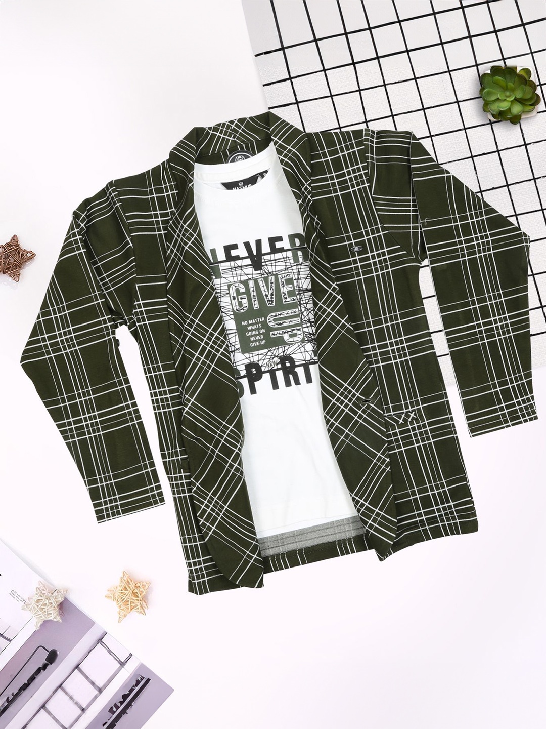 

MashUp Boys Tartan Checks Opaque Printed Casual Shirt, Green