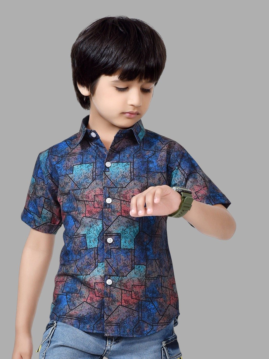 

BAESD Boys Comfort Opaque Printed Casual Shirt, Blue