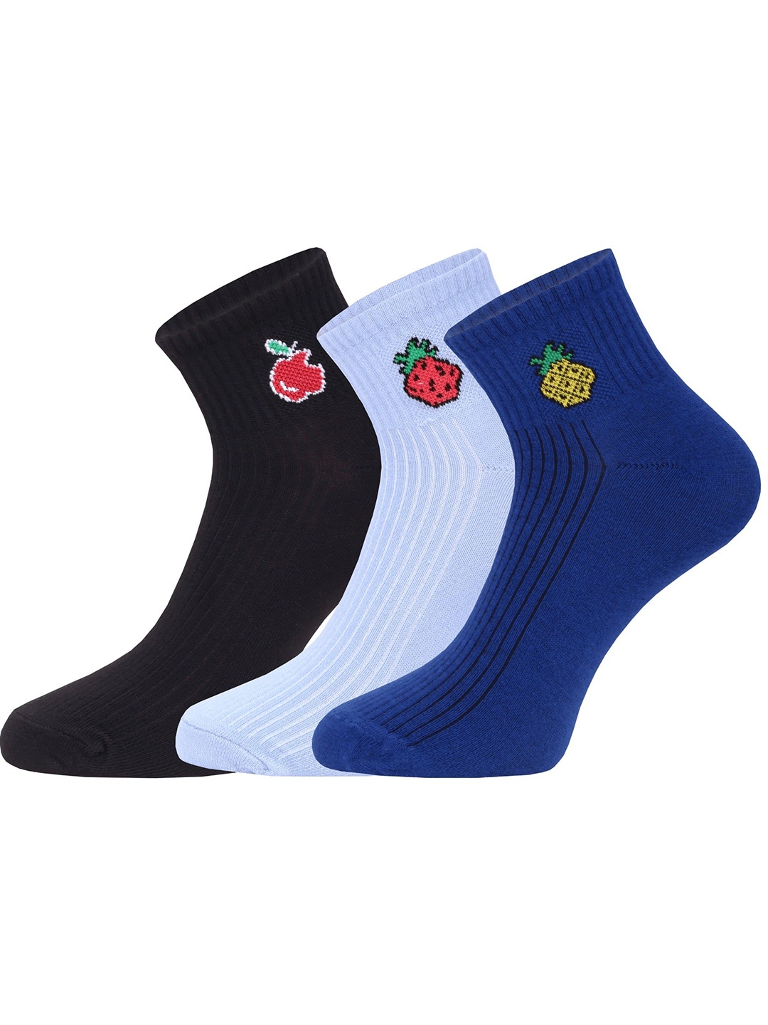 

FABdon Women Pack Of 3 Striped Cotton Ankle-Length Socks, Navy blue