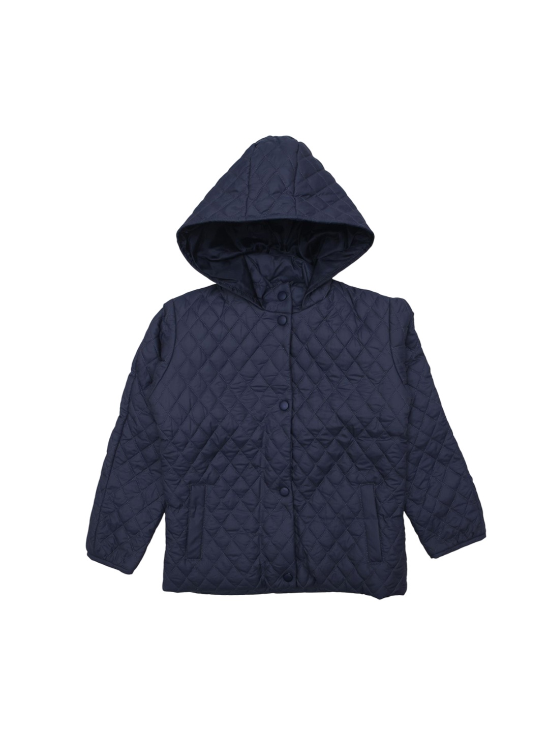 

White Snow Girls Quilted Jacket with Embroidered, Navy blue