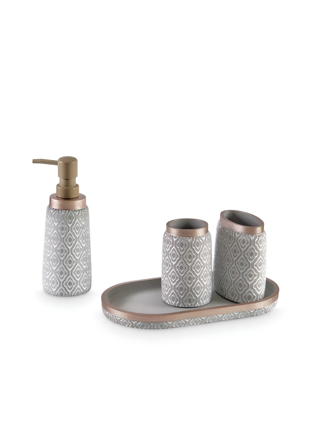 

Freelance Grey 4 piece Geometric Polyresin Bath Accessories Set