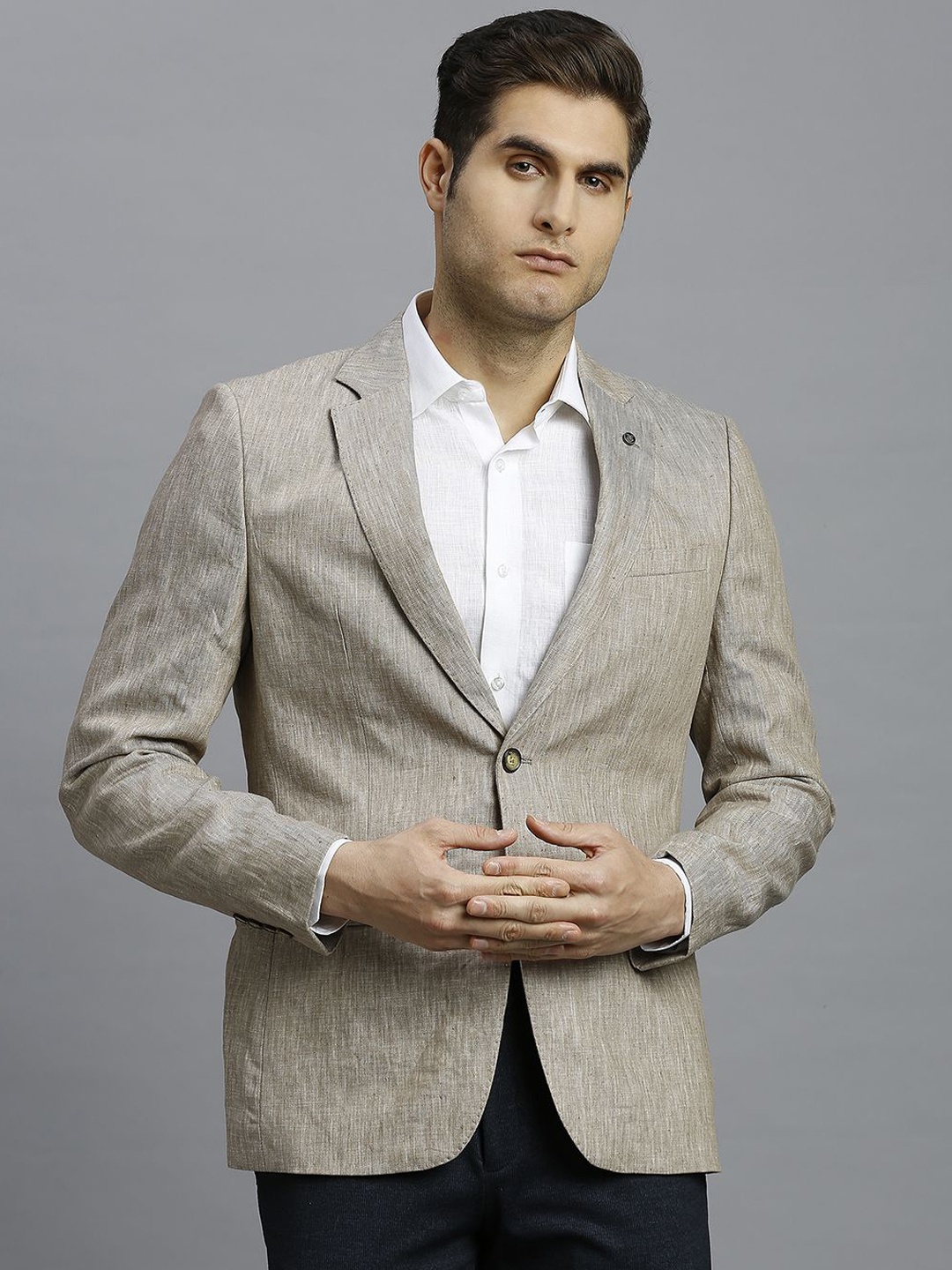 

Reid & Taylor Printed Long Sleeve Single Breasted Blazer, Beige