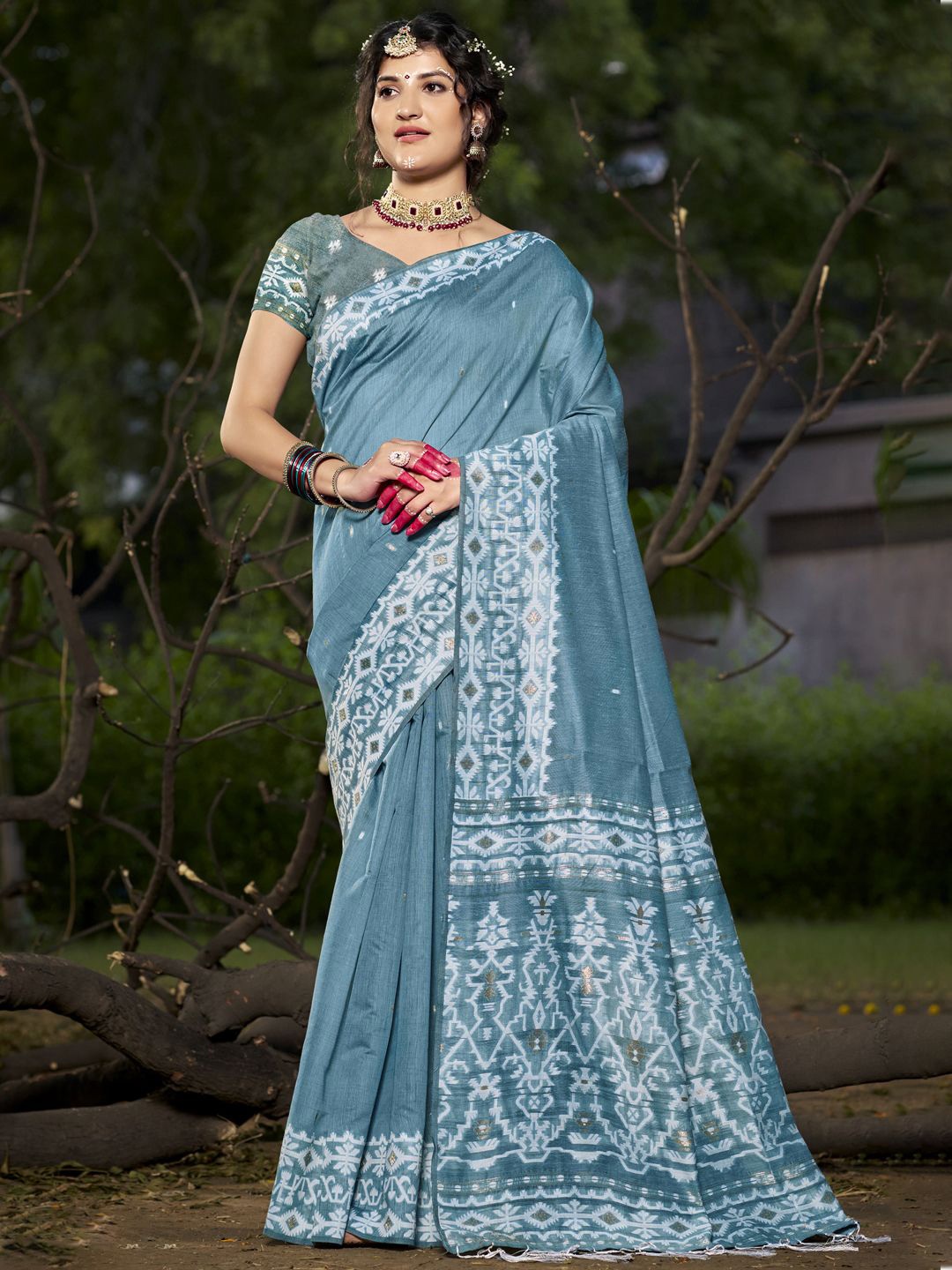 

SANGAM PRINTS Woven Design Tussar Saree, Blue