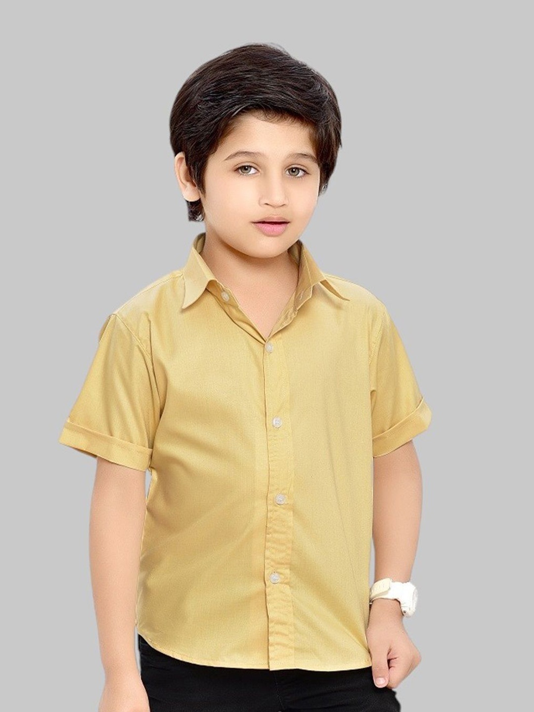 

BAESD Boys Comfort Spread Collar Solid Cotton Casual Shirt, Yellow