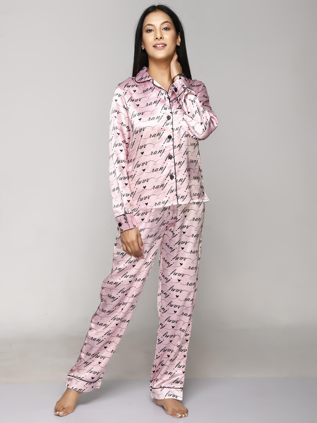 

BAESD Printed Long Sleeve Shirt & Trouser Night Suit, Pink