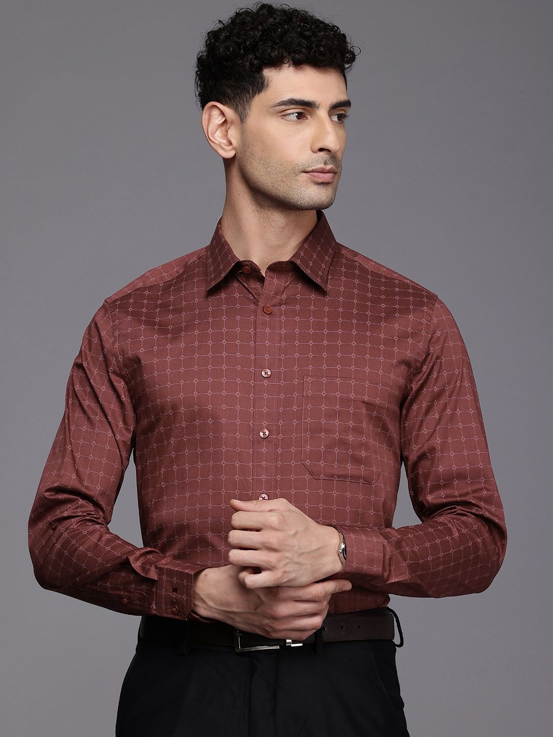 

Louis Philippe Slim Fit Opaque Checked Formal Shirt, Brown