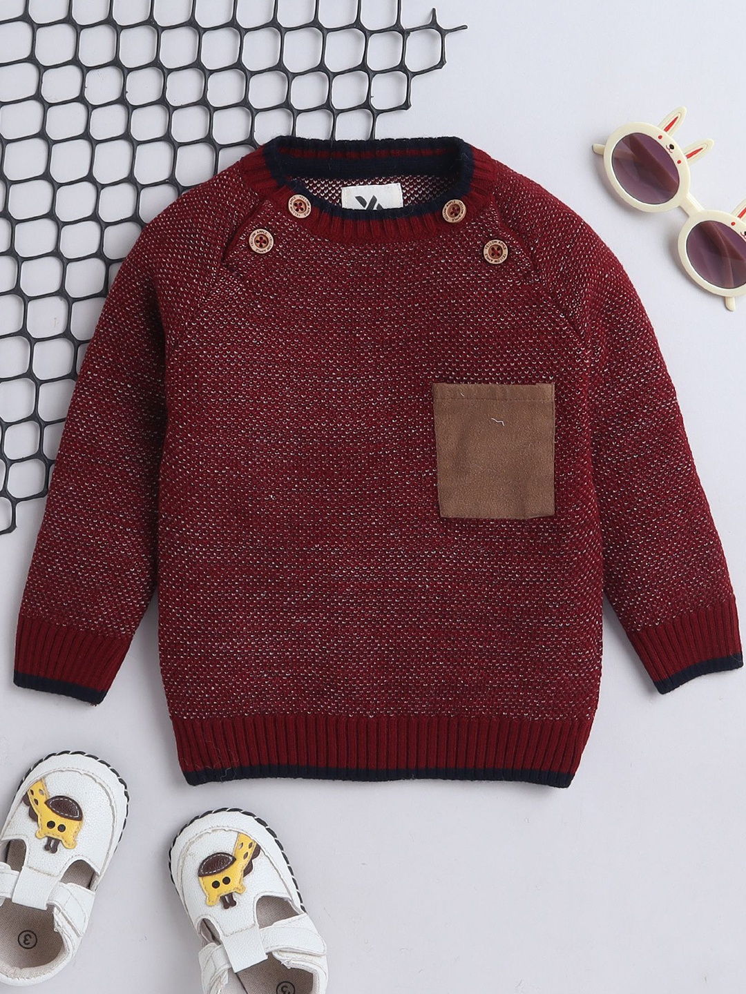 

Yellow Apple Boys Round Neck Woollen Pullover, Maroon