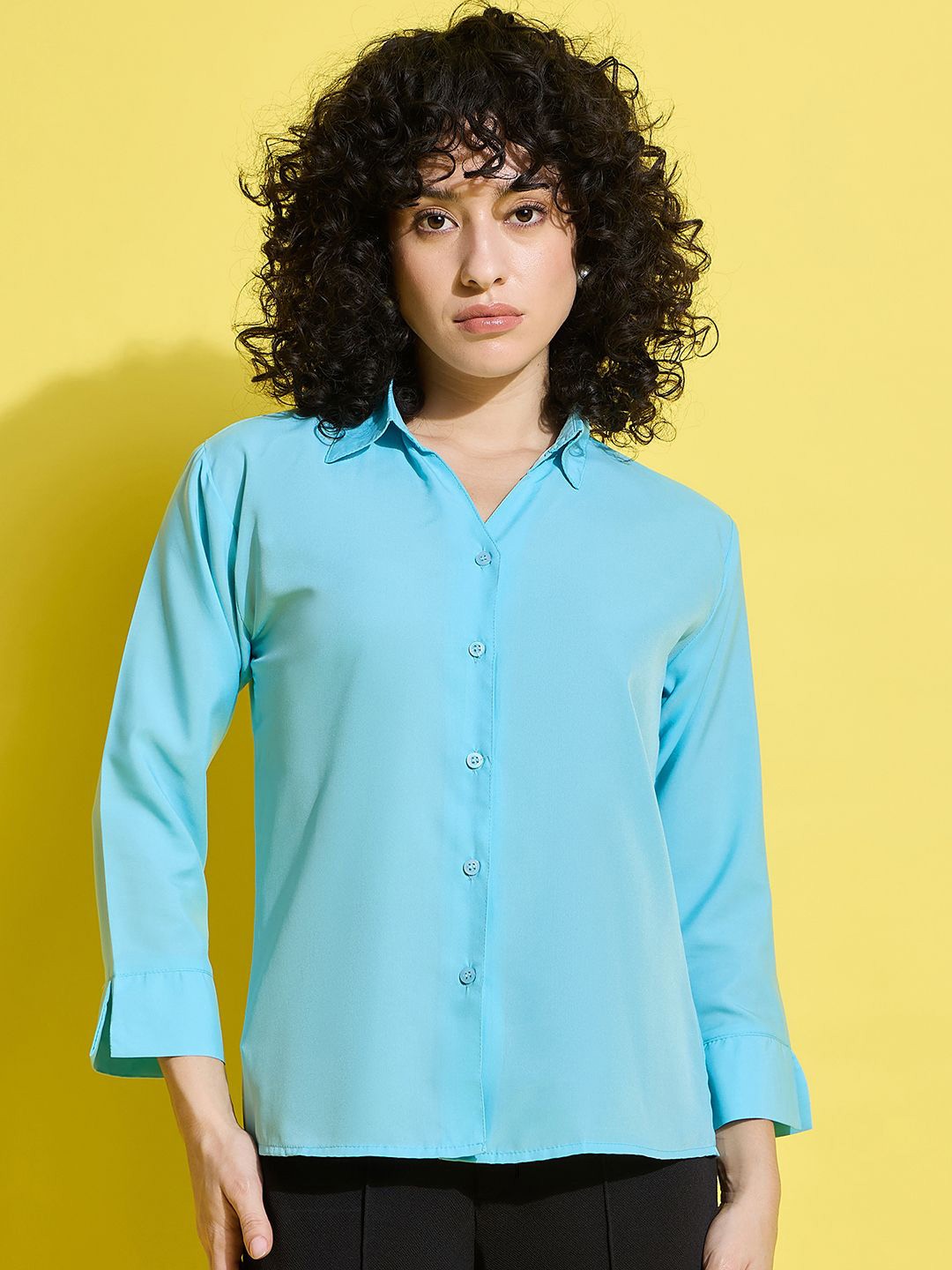 

BUY NEW TREND Women Standard Spread Collar Solid Formal Shirt, Turquoise blue