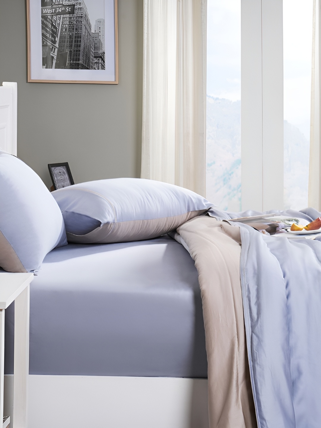 

MASPAR Blue Single Duvet Cover With Pillow Case, Beige