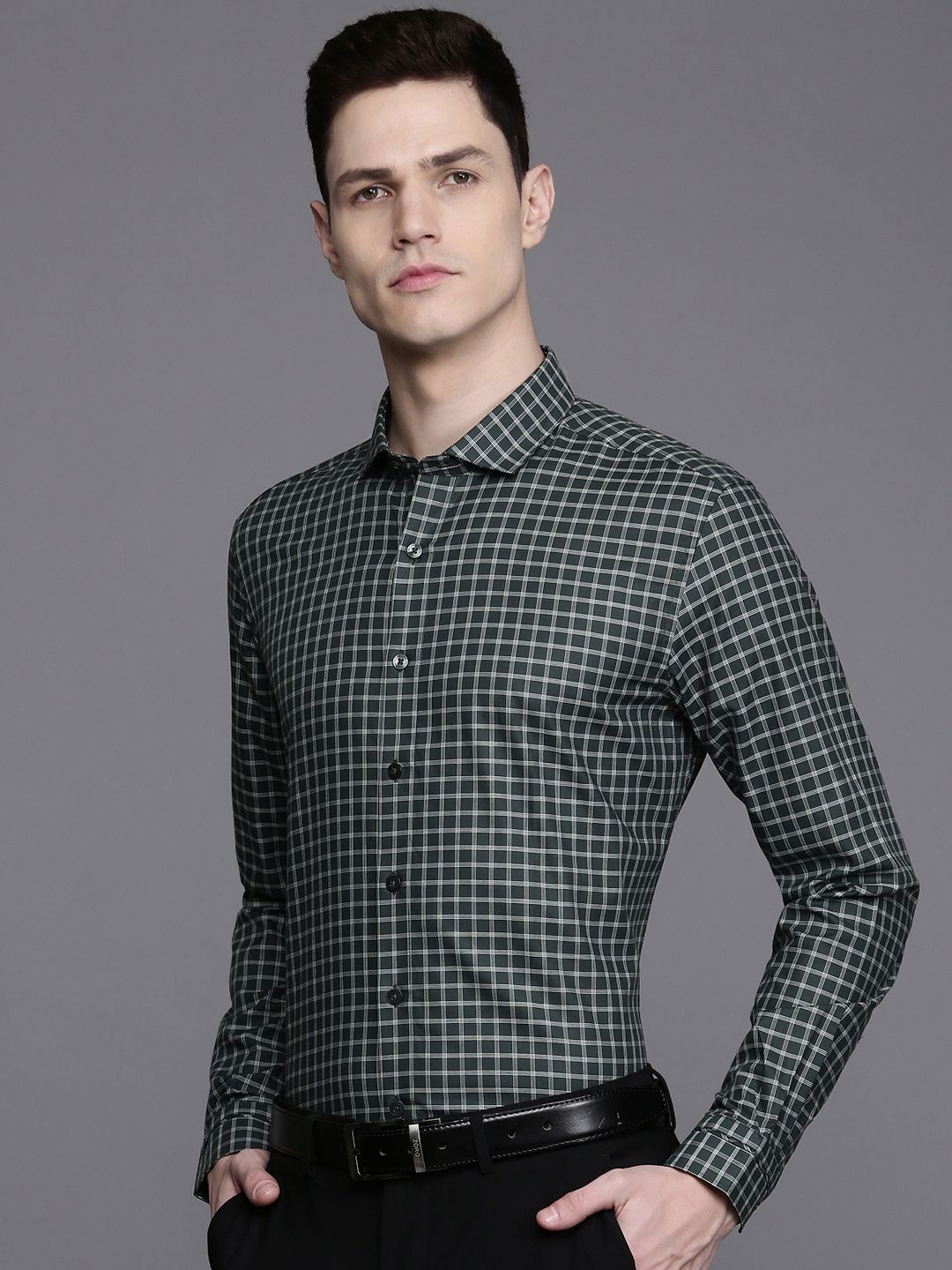 

Louis Philippe Slim Fit Checked Formal Shirt, Green
